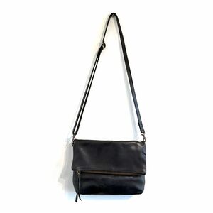 Able Foldover leather bag adjustable crossbody strap pockets black